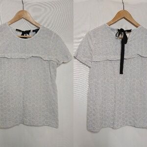 J. Crew Short Sleeve Seersucker‎ Eyelet Ruffle Top White Ivory Blue Size 6